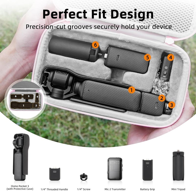 BRDRC Osmo Pocket 3 Case, Portable Carrying Bag Protective Hard Storage Bag for DJI Osmo Pocket 3 Creator Combo Camera Accessories with Wrist and Carabiner (Pink) - Image 2
